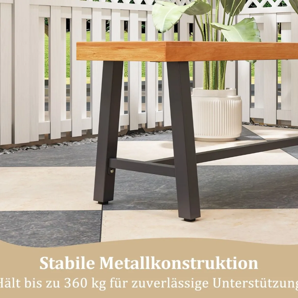 Gartenbank wetterfest 3-Sitzer Sitzbank bis 360 kg Parkbank aus Akazienholz und Metall