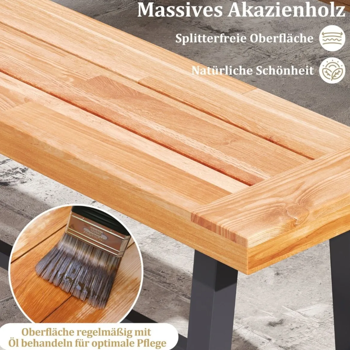 Gartenbank wetterfest 3-Sitzer Sitzbank bis 360 kg Parkbank aus Akazienholz und Metall