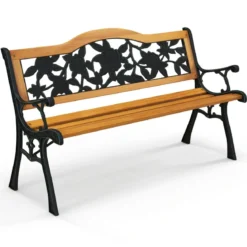 Gartenbank wetterfest 2-Sitzer Sitzbank mit Armlehnen Balkonbank Holzbank 126 x 52 x 76 cm