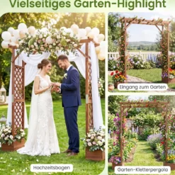 Gartenbogen aus Holz mit 2 Pflanzkästen Rosenbogen mit Rankgitter 208 x 55 x 220 cm