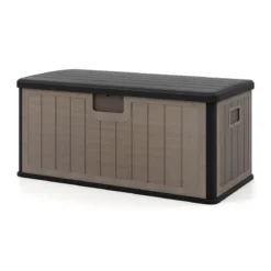 Gartenbox 378 L Auflagenbox Wasserdicht für Garten mit Abschließbarem Deckel Aufbewahrungsbox für Kissen & Gartengeräte Schwarz+Braun