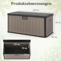 Gartenbox 378 L Auflagenbox Wasserdicht für Garten mit Abschließbarem Deckel Aufbewahrungsbox für Kissen & Gartengeräte Schwarz+Braun