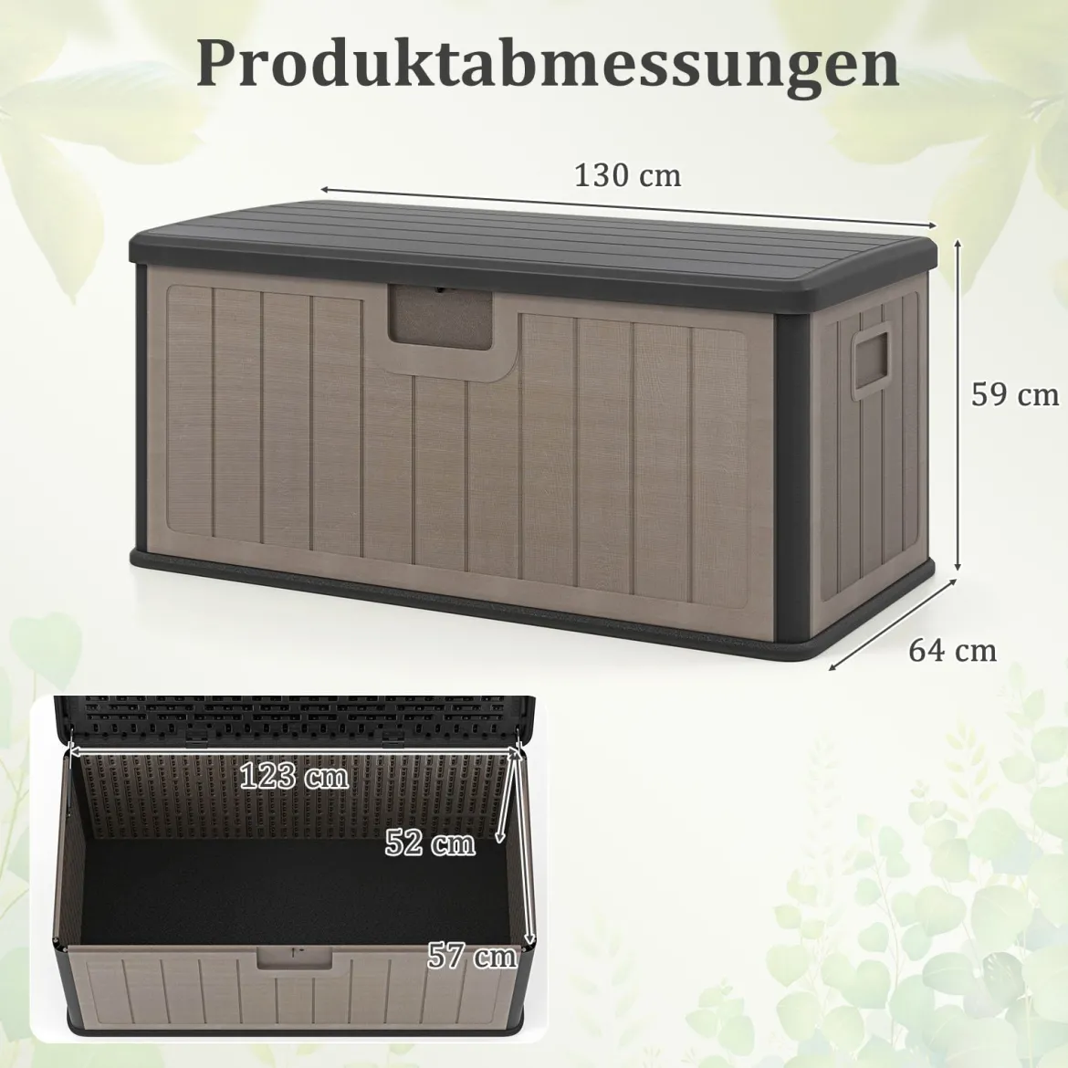 Gartenbox 378 L Auflagenbox Wasserdicht für Garten mit Abschließbarem Deckel Aufbewahrungsbox für Kissen & Gartengeräte Schwarz+Braun