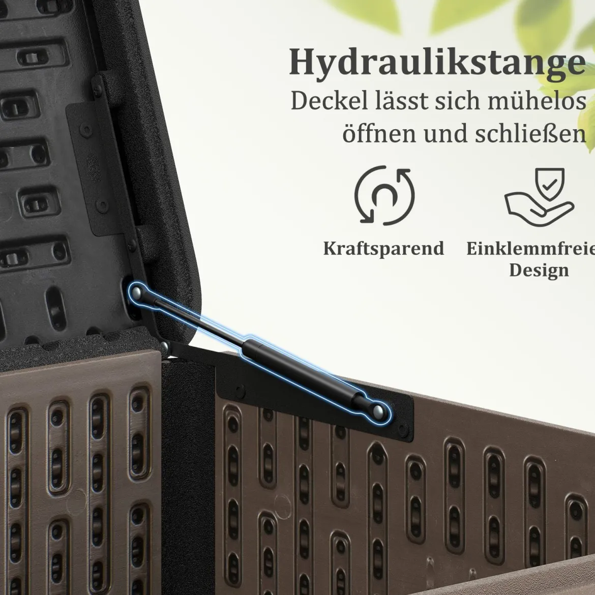 Gartenbox 378 L Auflagenbox Wasserdicht für Garten mit Abschließbarem Deckel Aufbewahrungsbox für Kissen & Gartengeräte Schwarz+Braun