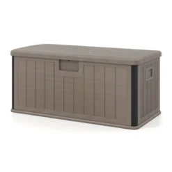 Gartenbox 378 L Auflagenbox Wasserdicht für Garten mit Abschließbarem Deckel Aufbewahrungsbox für Kissen Braun