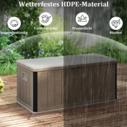 Gartenbox 378 L Auflagenbox Wasserdicht für Garten mit Abschließbarem Deckel Aufbewahrungsbox für Kissen Braun