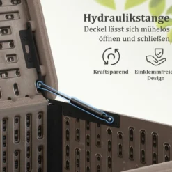 Gartenbox 378 L Auflagenbox Wasserdicht für Garten mit Abschließbarem Deckel Aufbewahrungsbox für Kissen Braun