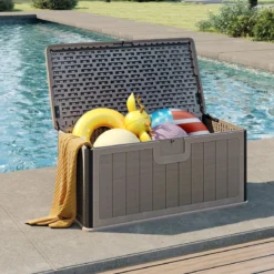 Gartenbox 378 L Auflagenbox Wasserdicht für Garten mit Abschließbarem Deckel Aufbewahrungsbox für Kissen Braun