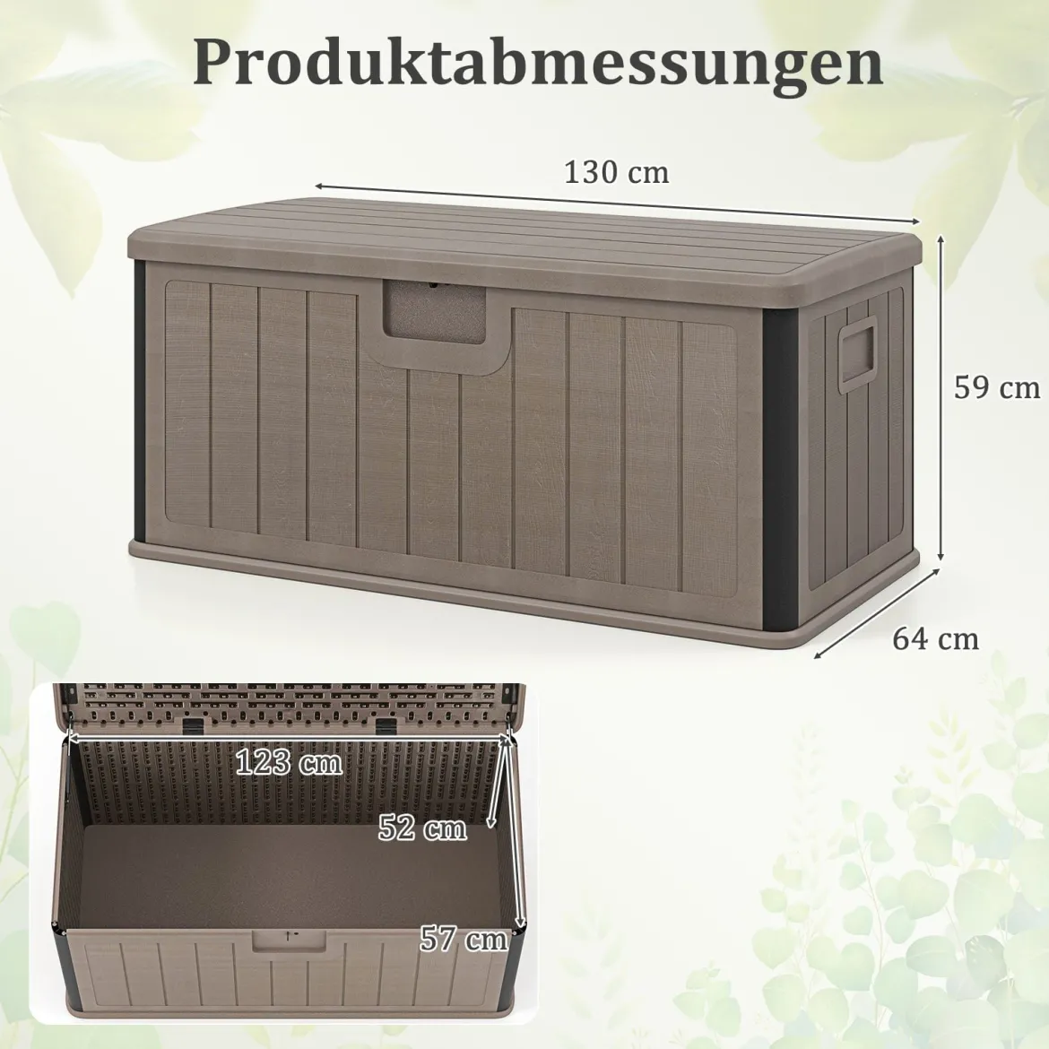 Gartenbox 378 L Auflagenbox Wasserdicht für Garten mit Abschließbarem Deckel Aufbewahrungsbox für Kissen Braun