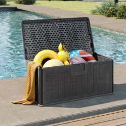 Gartenbox 378 L Auflagenbox Wasserdicht für Garten mit Abschließbarem Deckel Aufbewahrungsbox für Kissen Grau