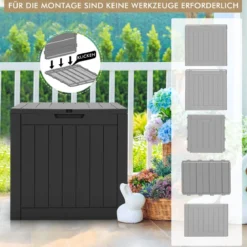 Gartenbox mit 114 L Kapazität abschließbarem Deckel & integrierten Griffen Schwarz