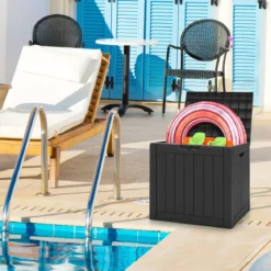 Gartenbox mit 114 L Kapazität abschließbarem Deckel & integrierten Griffen Schwarz