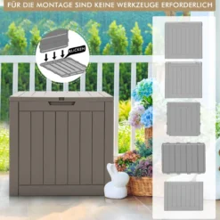 Gartenbox mit 114 L Kapazität abschließbarem Deckel & integrierten Griffen Hellbraun