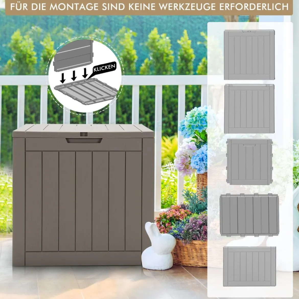 Gartenbox mit 114 L Kapazität abschließbarem Deckel & integrierten Griffen Hellbraun