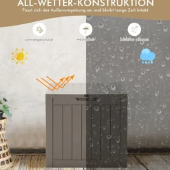 Gartenbox mit 114 L Kapazität abschließbarem Deckel & integrierten Griffen Hellbraun