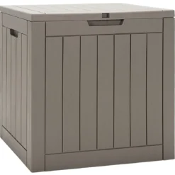 Gartenbox mit 114 L Kapazität abschließbarem Deckel & integrierten Griffen Hellbraun