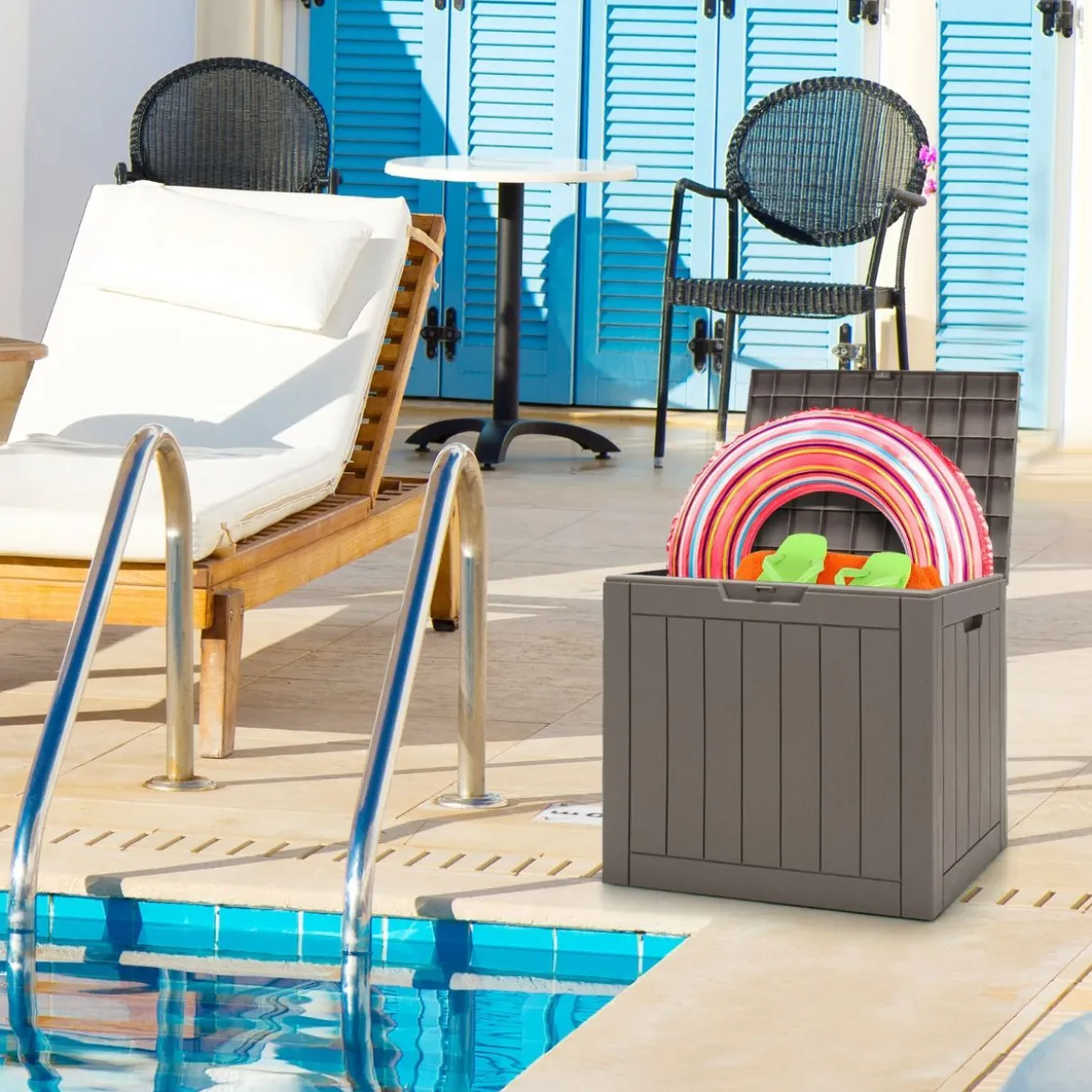 Gartenbox mit 114 L Kapazität abschließbarem Deckel & integrierten Griffen Hellbraun