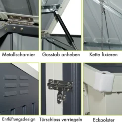 Gartenbox Wasserdicht Mülltonnenbox Garten Gerätebox Metall Dunkelgrau 173 x 97x 134 cm