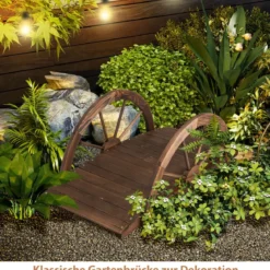 Gartenbrücke aus Holz Teichbrücke mit doppeltem Halbradgeländer 101 x 48,5 x 38 cm