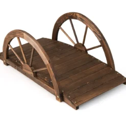 Gartenbrücke aus Holz Teichbrücke mit doppeltem Halbradgeländer 101 x 48,5 x 38 cm