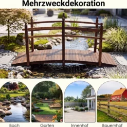 Gartenbrücke aus Tannenholz Bogenbrücke mit Geländer Wetterfest 500kg Tragkraft 230 x 73 x 108 cm