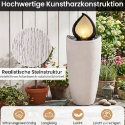 Gartenbrunnen 92 cm Springbrunnen mit LED-Beleuchtung Wetterfestes Wasserspiel aus Kunstharz