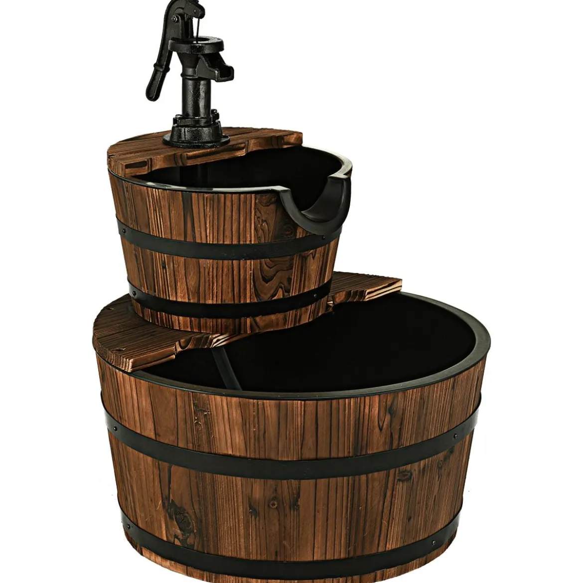 Gartenbrunnen Holz Brunnen Holzbrunnen Holzfass mit Wasserpumpe Ø 44,5cm