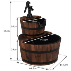 Gartenbrunnen Holz Brunnen Holzbrunnen Holzfass mit Wasserpumpe Ø 44,5cm
