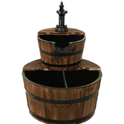 Gartenbrunnen Holz Brunnen Holzbrunnen Holzfass mit Wasserpumpe Ø 44,5cm