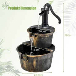 Gartenbrunnen mit Wasserpumpe Rustikaler Kaskadenwasserbrunnen 45,5 x 41 x 68 cm
