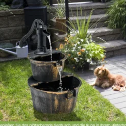 Gartenbrunnen mit Wasserpumpe Rustikaler Kaskadenwasserbrunnen 45,5 x 41 x 68 cm
