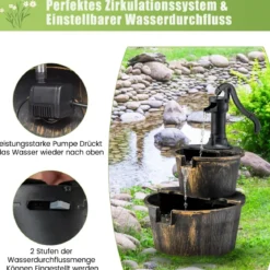 Gartenbrunnen mit Wasserpumpe Rustikaler Kaskadenwasserbrunnen 45,5 x 41 x 68 cm