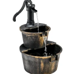 Gartenbrunnen mit Wasserpumpe Rustikaler Kaskadenwasserbrunnen 45,5 x 41 x 68 cm