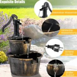 Gartenbrunnen mit Wasserpumpe Rustikaler Kaskadenwasserbrunnen 45,5 x 41 x 68 cm