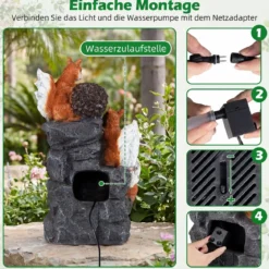 Gartenbrunnen 4-Stufiger Springbrunnen mit LED Beleuchtung und Steinoptik-Finish Terrassenbrunnen