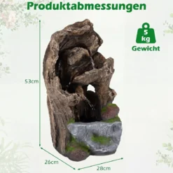 Gartenbrunnen 4-Stufiger Springbrunnen mit LED-Beleuchtung & Pumpe Wasserspiel Wetterfest