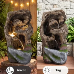 Gartenbrunnen 4-Stufiger Springbrunnen mit LED-Beleuchtung & Pumpe Wasserspiel Wetterfest