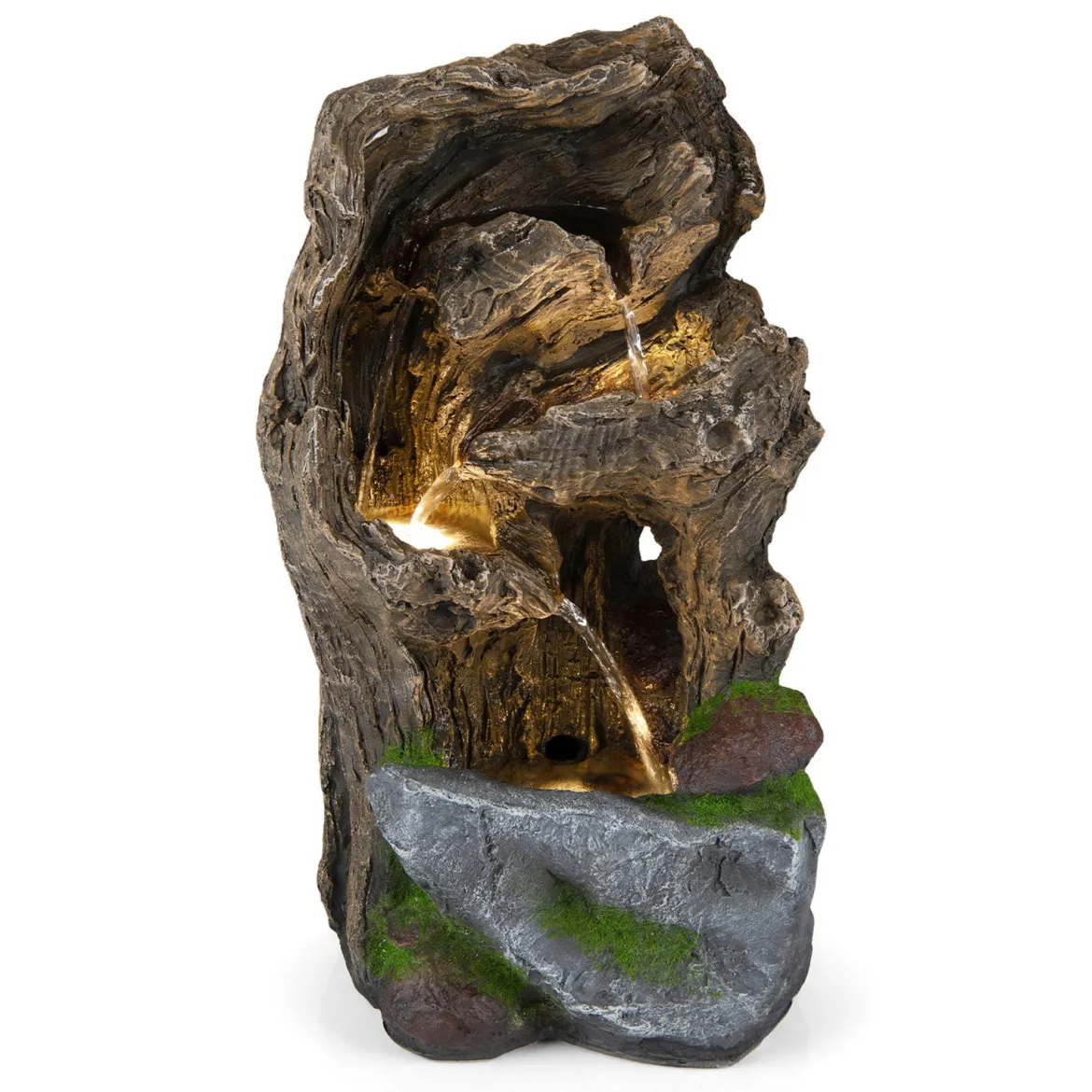 Gartenbrunnen 4-Stufiger Springbrunnen mit LED-Beleuchtung & Pumpe Wasserspiel Wetterfest