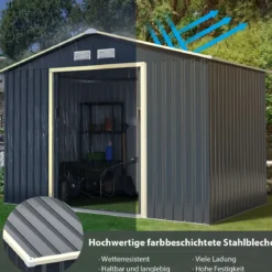 Gartenhaus aus Stahl Multifunktionaler Schuppen 277 x 202 x 191 cm Grau