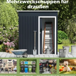 Gartenhaus Metall 163 x 86 cm Geräteschuppen Wetterfest mit abschließbarer Schiebetür & Satteldach