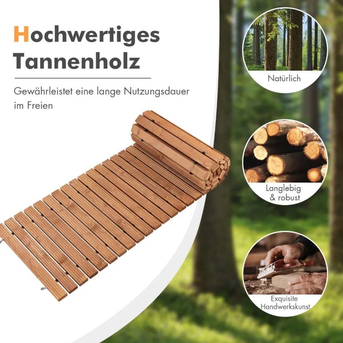 Garten-Holzweg 245 x 55 x 2 cm Ausrollbarer Witterungsbeständiger Gerader Gehweg im Freien