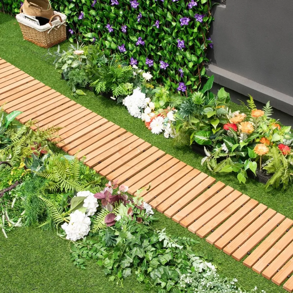 Garten-Holzweg 245 x 43 x 2 cm Ausrollbarer Witterungsbeständiger Gerader Gehweg im Freien