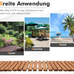 Garten-Holzweg 245 x 43 x 2 cm Ausrollbarer Witterungsbeständiger Gerader Gehweg im Freien