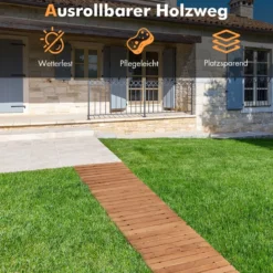 Garten-Holzweg 245 x 43 x 2 cm Ausrollbarer Witterungsbeständiger Gerader Gehweg im Freien