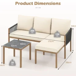 Gartenlounge mit Tisch & Kissen 3-teilige Sitzgruppe Gartenmöbel Sitzgarnitur für Garten