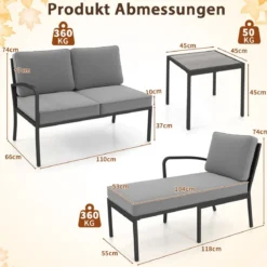 Gartenlounge 3-teilig Gartenmöbel Set Outdoor Lounge mit Tisch und Kissen Grau