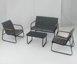 Gartenmöbel Set mit 2 Stühlen & Bank & Tisch & Kissen Outdoor Lounge Möbel Sitzgarnitur Grau