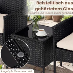 Gartenmöbel Set 3-teiliges Rattan Balkonmöbel mit 2 Stühlen & Gartentisch Beige