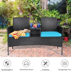 Gartenmöbel-Set Terrassensofa mit Tisch aus Glas 138 x 62 x 85 cm Türkis