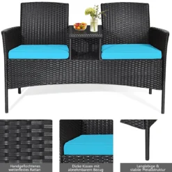Gartenmöbel-Set Terrassensofa mit Tisch aus Glas 138 x 62 x 85 cm Türkis